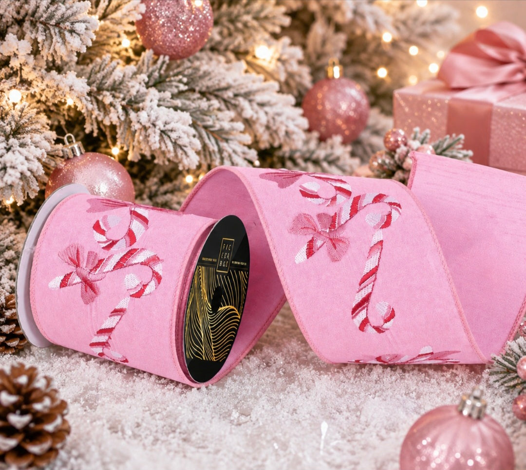 Pink Candy Cane and Bow Ribbon