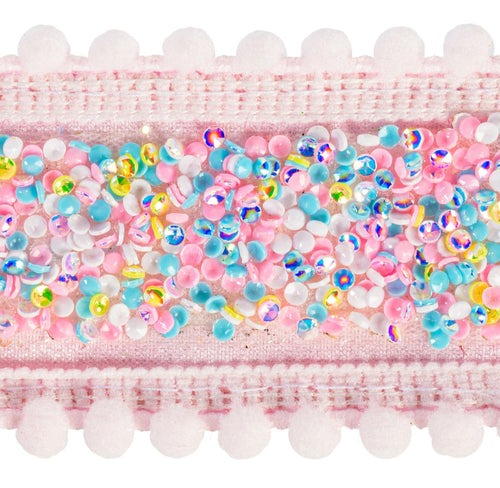 Pink iridescent Pom Trim Ribbon 1.5 inches x 10 yards